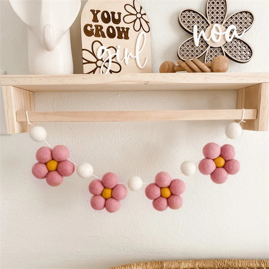 Baby Nursery Girl Room - Handmade Felt Daisy Garland Bohemian Baby