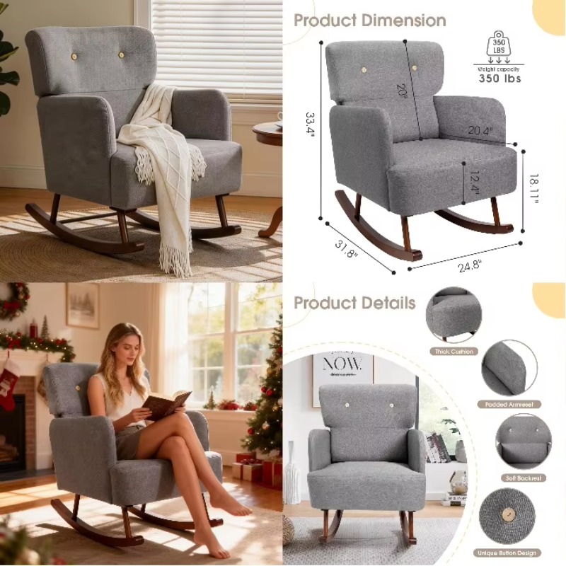 Rocking Chair Nursery - Fabric Upholstered Rocking Chair Glider Rocker