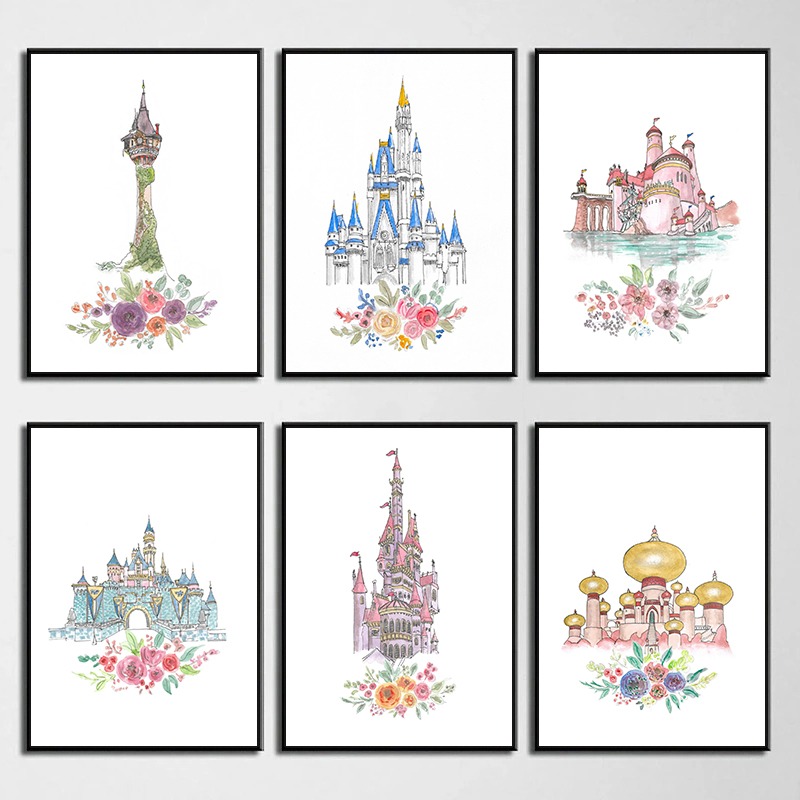 Baby Nursery Posters - Watercolor Princess Castle Posters and Prints
