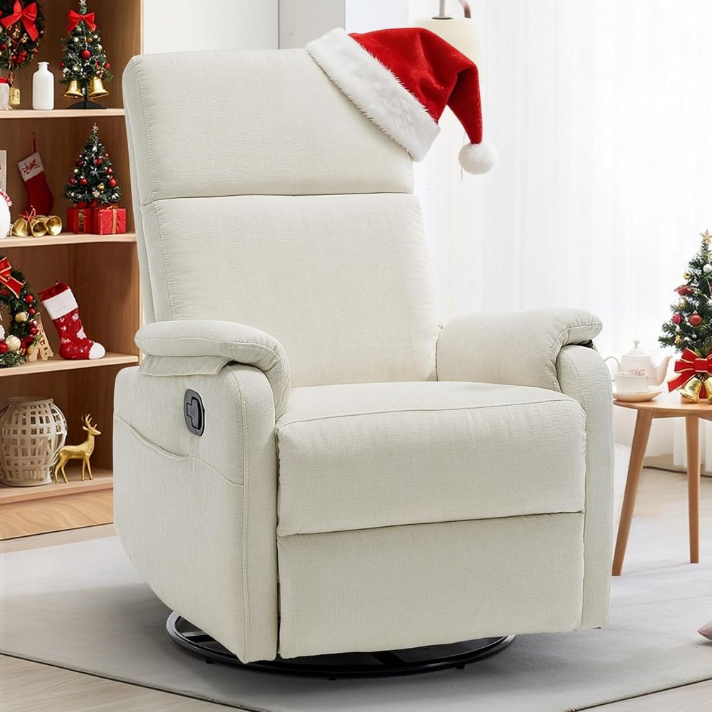 Rocking Chair Nursery - Modern Beige Chenille Swivel Rocking Recliner