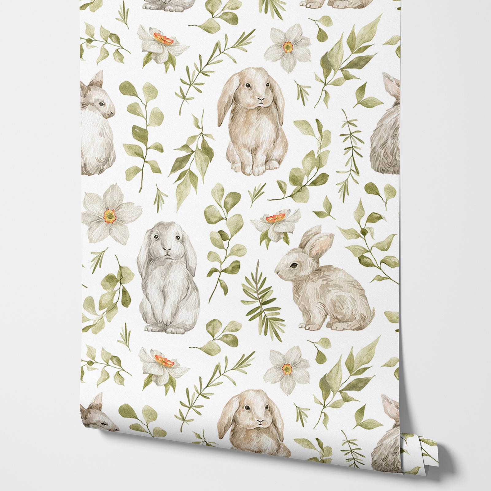 Baby Nursery Green - Bunny Wallpaper Kids Room Wallpaper Girl