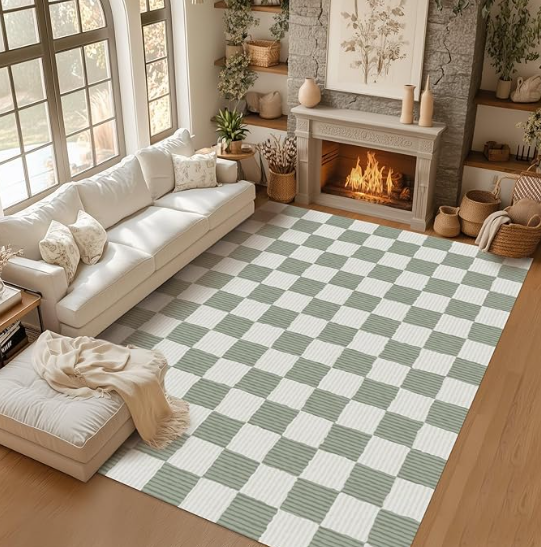 Baby Nursery Green - Green Checkered Area Rug Sage Large