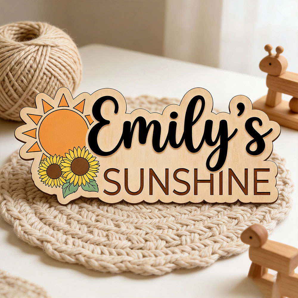 Baby Nursery Sign - Sunflower Sunshine Themed Custom Name Wood