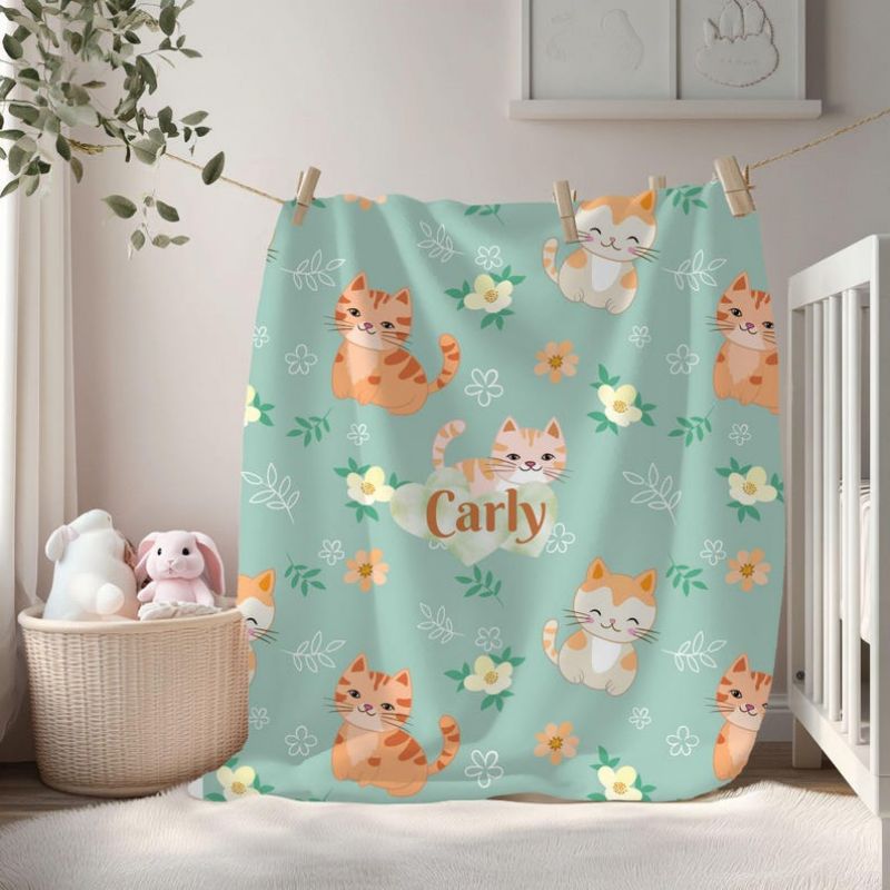 Baby Nursery Green - VIKAMA Mint Green Cat Print Flannel