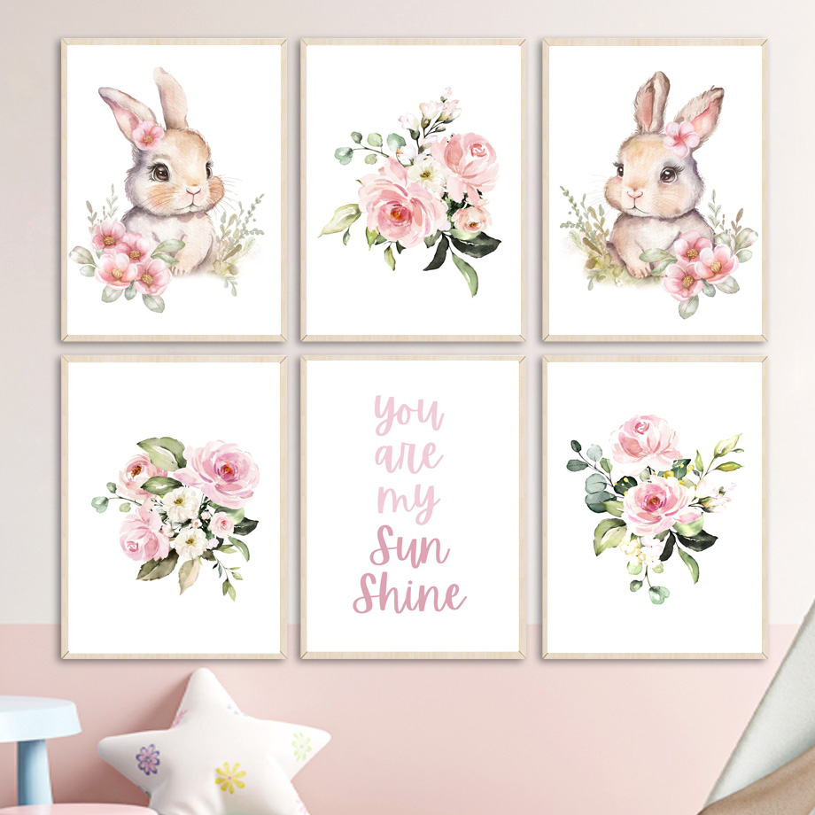 Baby Girl Nursery Quotes - Watercolor Bunny Nursery Wall Art Mural
