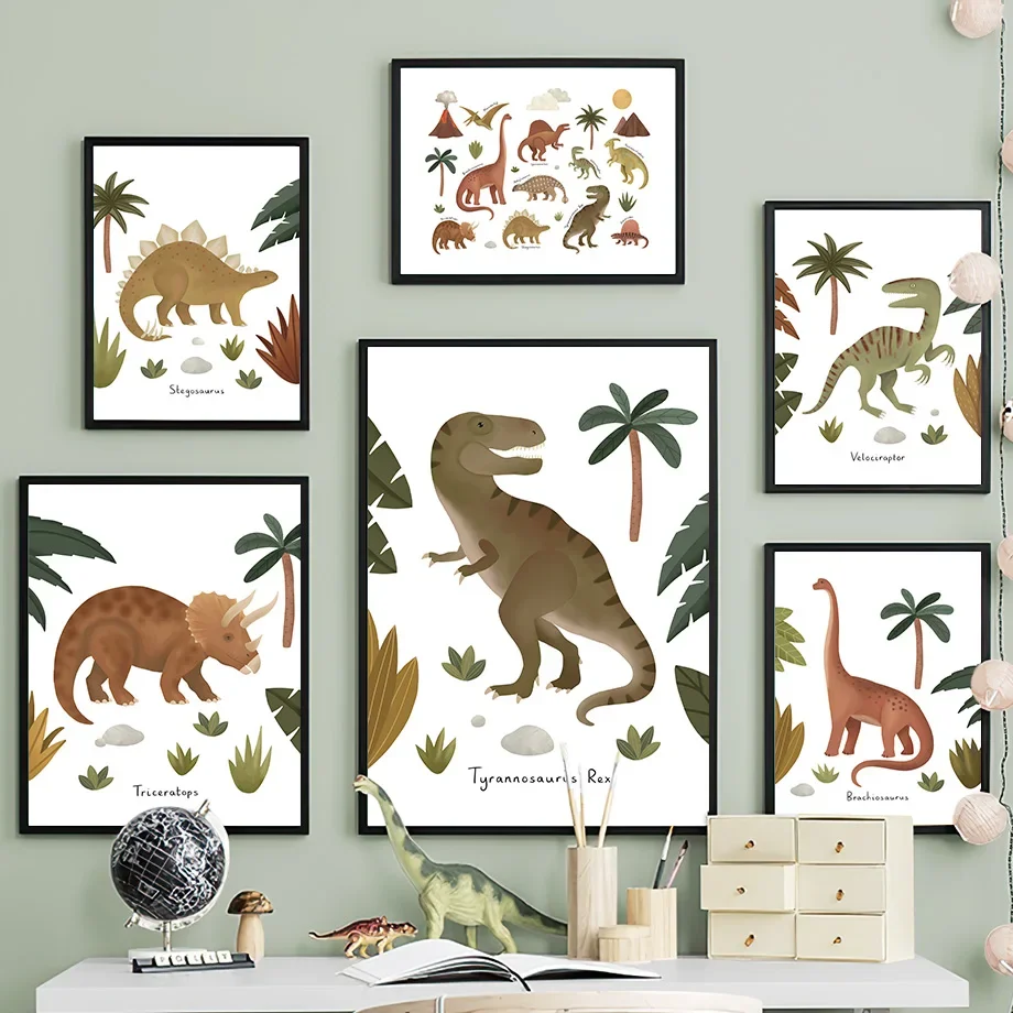 Baby Nursery Pictures - Dinosaur Tyrannosaurus Rex Triceratops Tree Cartoon