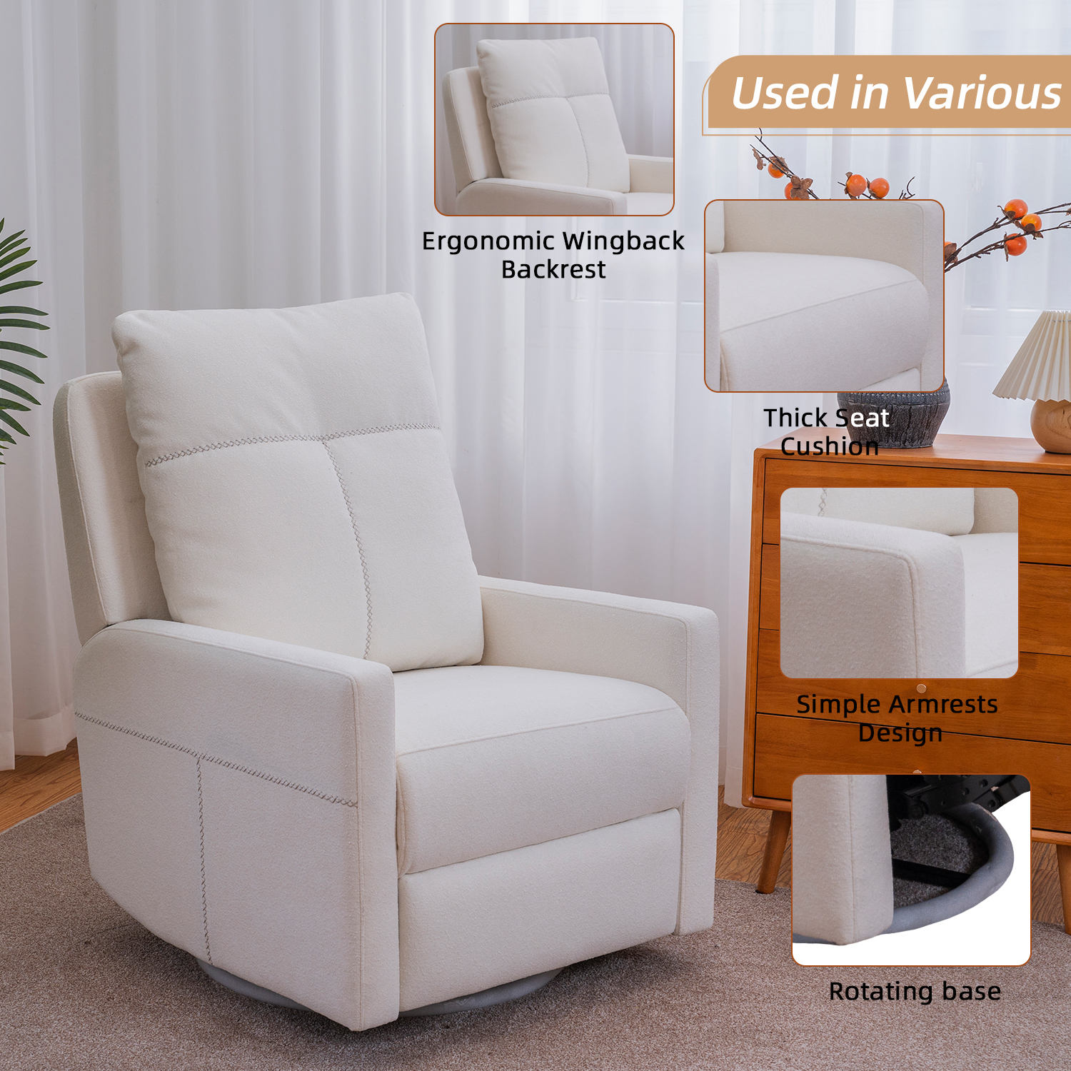 Baby Nursery Glider Chair - Swivel Glider Recliner Chair Manual Nursery