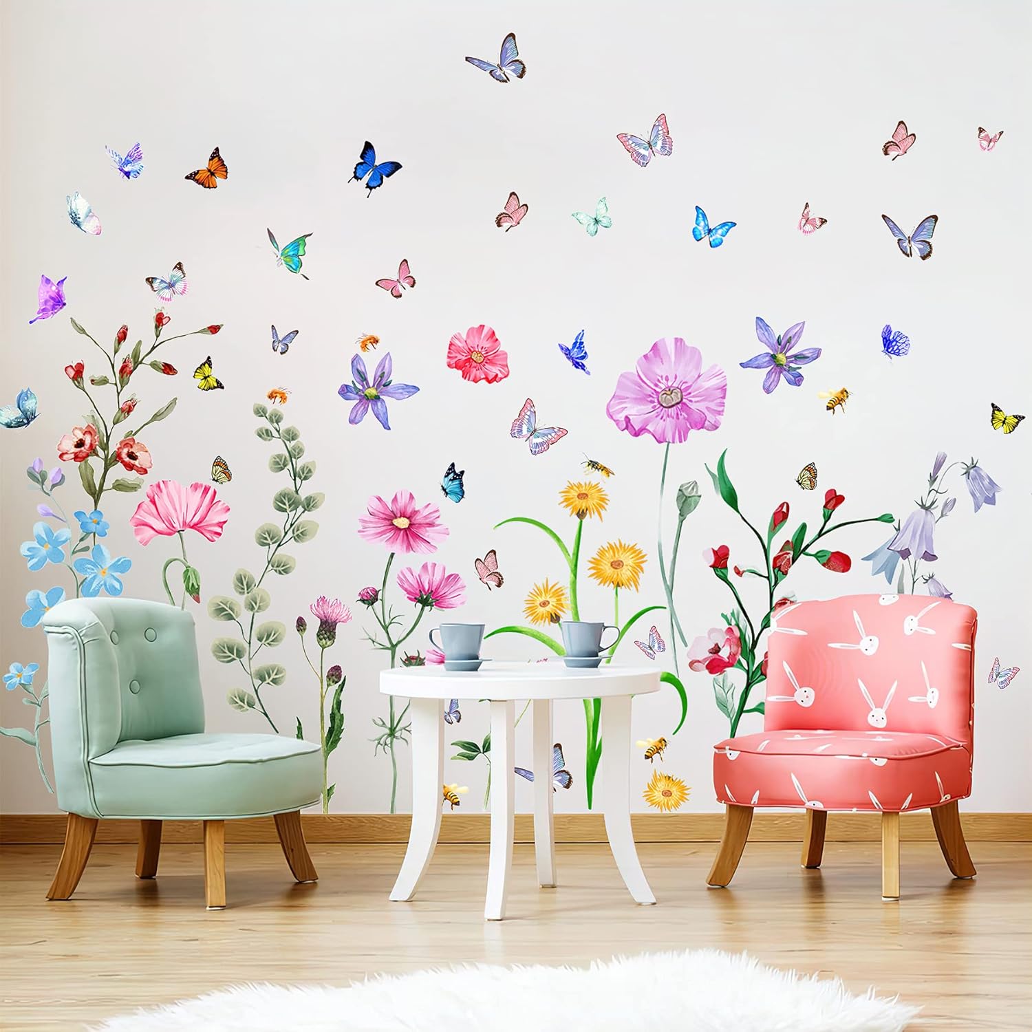 Baby Nursery Peel And Stick Wallpaper - 58 Pcs Colorful Flower Wall Stickers