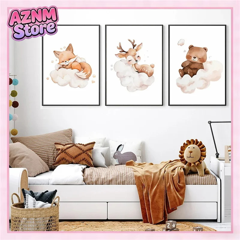 Baby Nursery Picture Frames - 1pc framelessCartoon Cloud Animal Canvas Wall