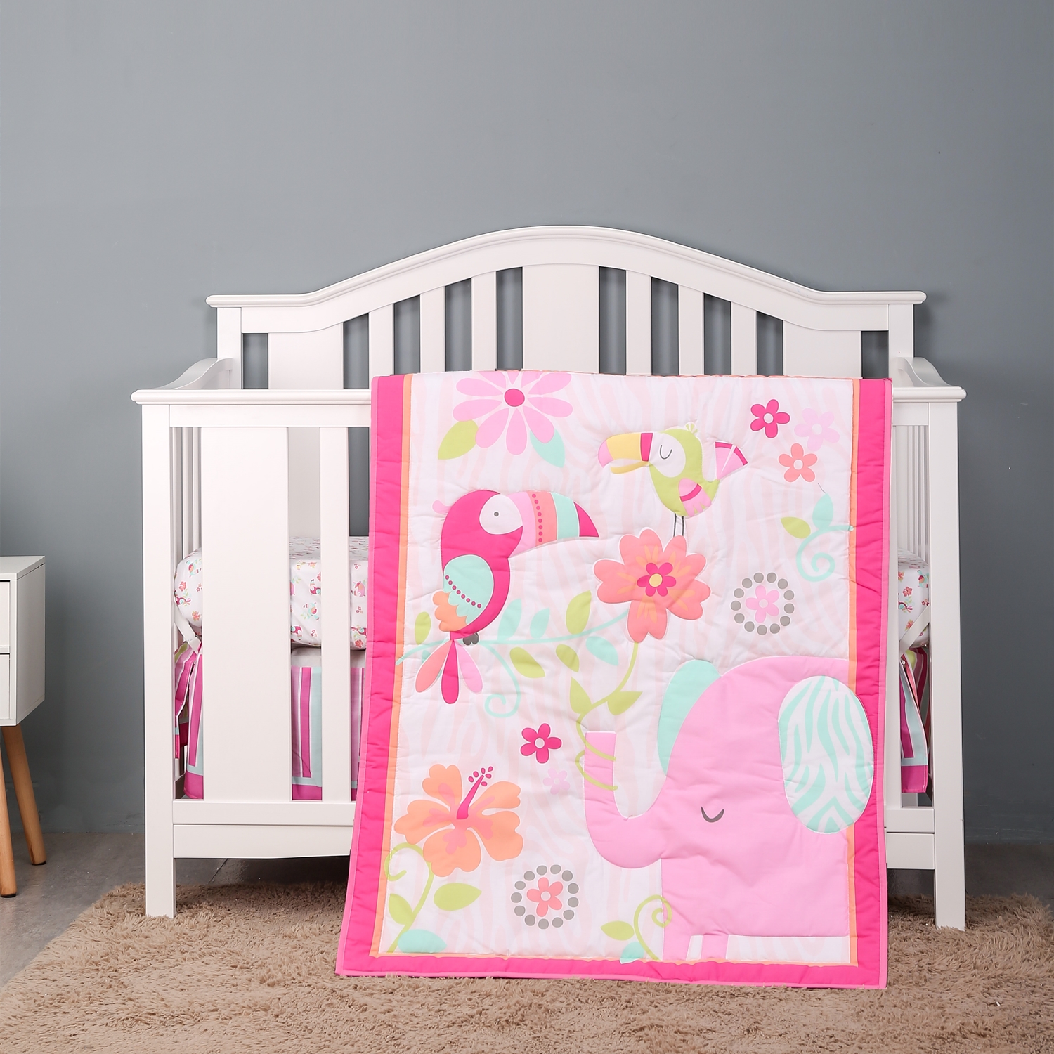 Baby Nursery Bedding - Pink Elephant Cot Baby Bedding Set
