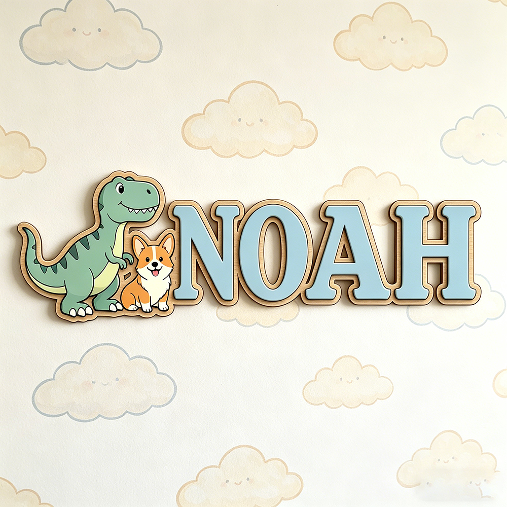 Baby Nursery Green - Personalized Green Dinosaur & Corgi Name