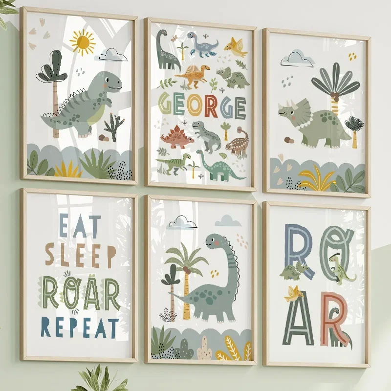 Baby Nursery Pictures - Cute Dinosaur T-Rex Brachiosaurus Nursery Wall
