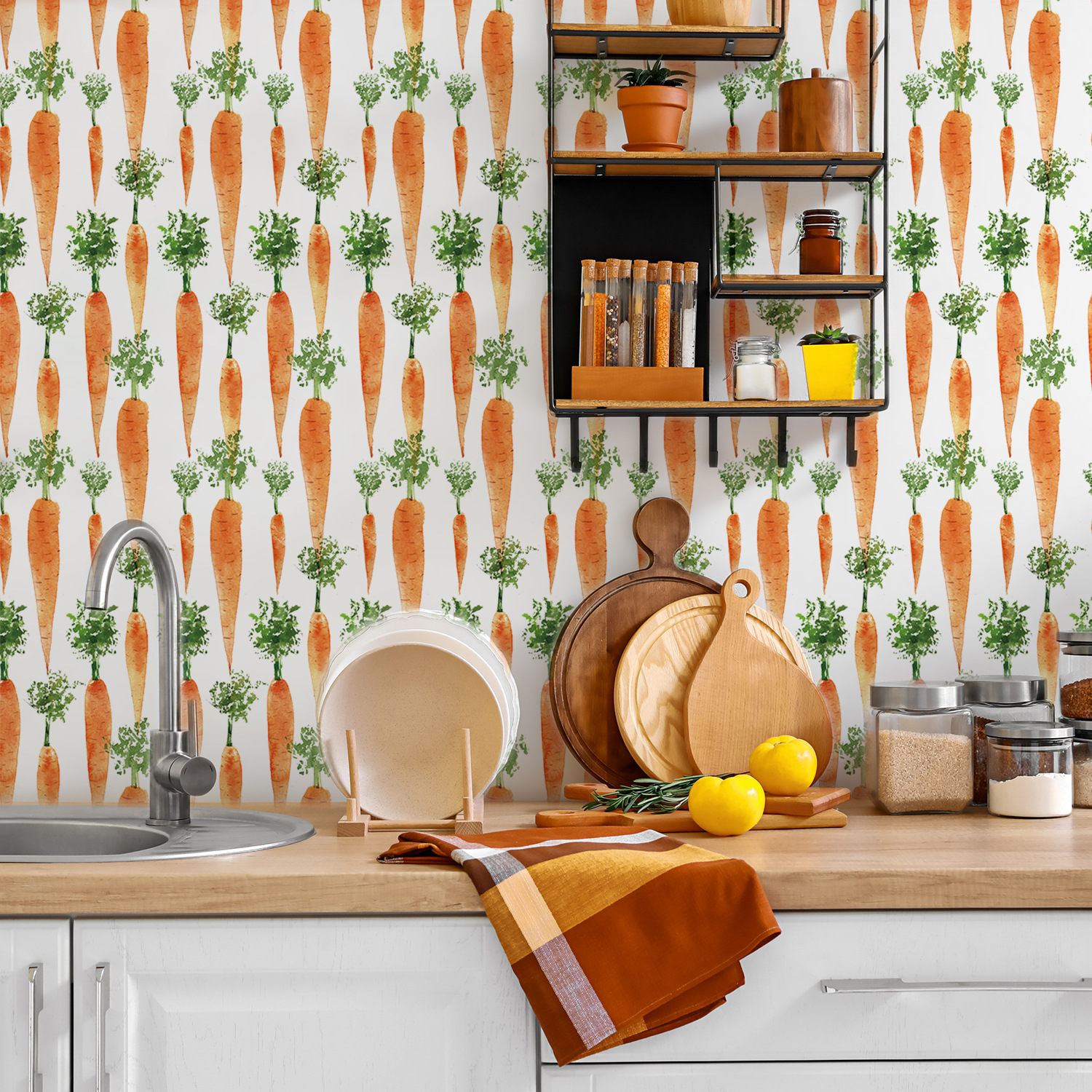 Baby Nursery Peel And Stick Wallpaper - Cute Watercolor Carrots Wallpaper Peel and