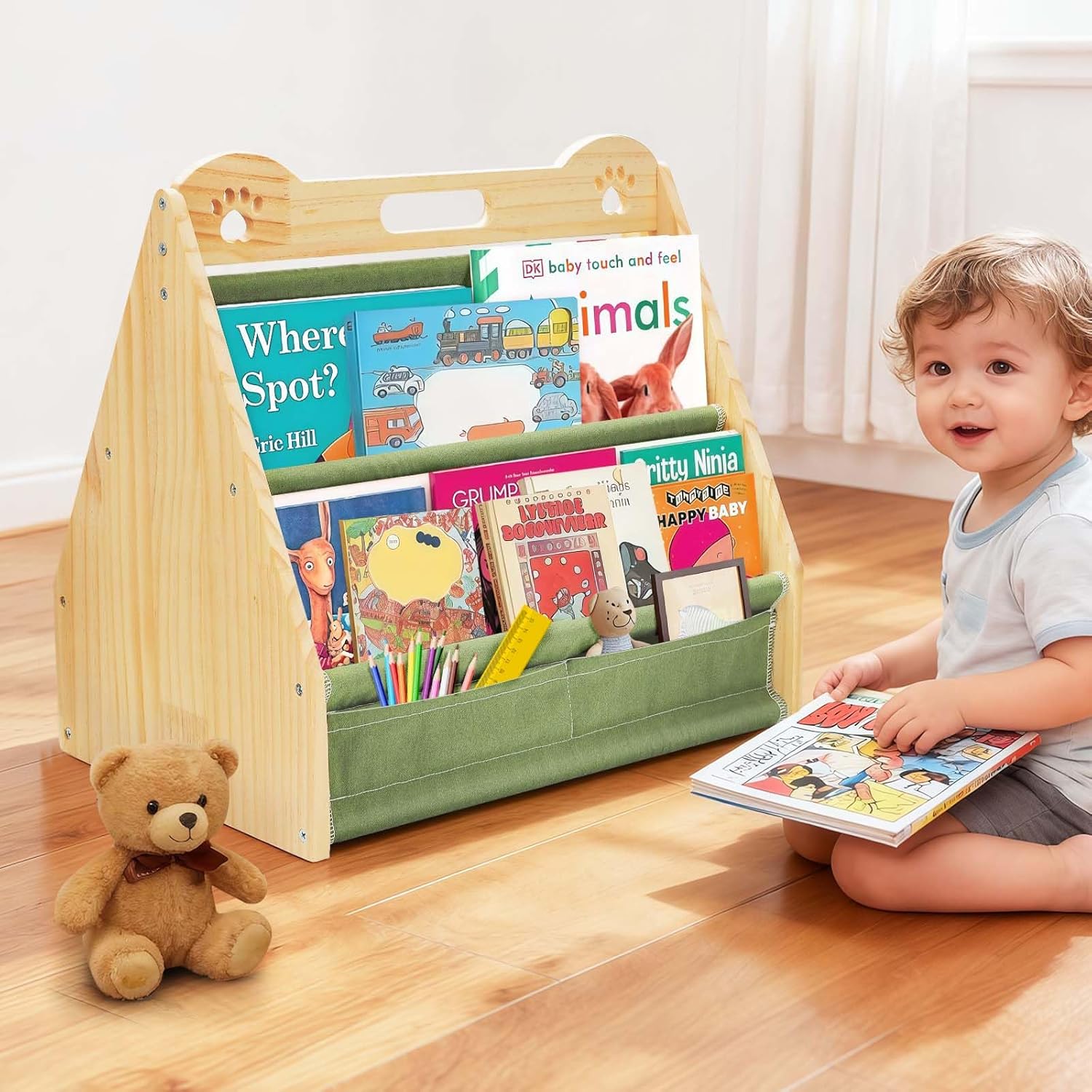 Baby Nursery Green - Double-Sided Small Bookshelf for Kids, Toddler