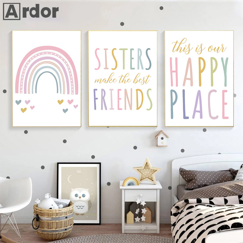 Baby Girl Nursery Quotes - Sisters Quotes Art Painting Rainbow Canvas