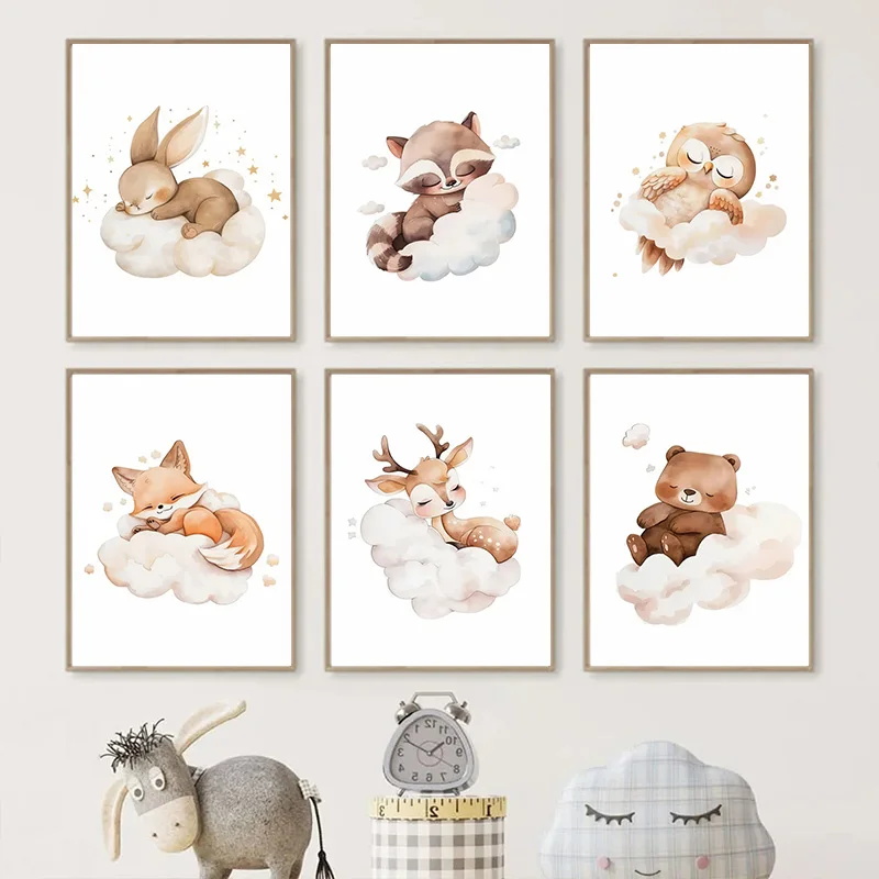 Wall Art Cute Raccoon Fox Deer - Baby Nursery Picture Frames recensione e prezzo