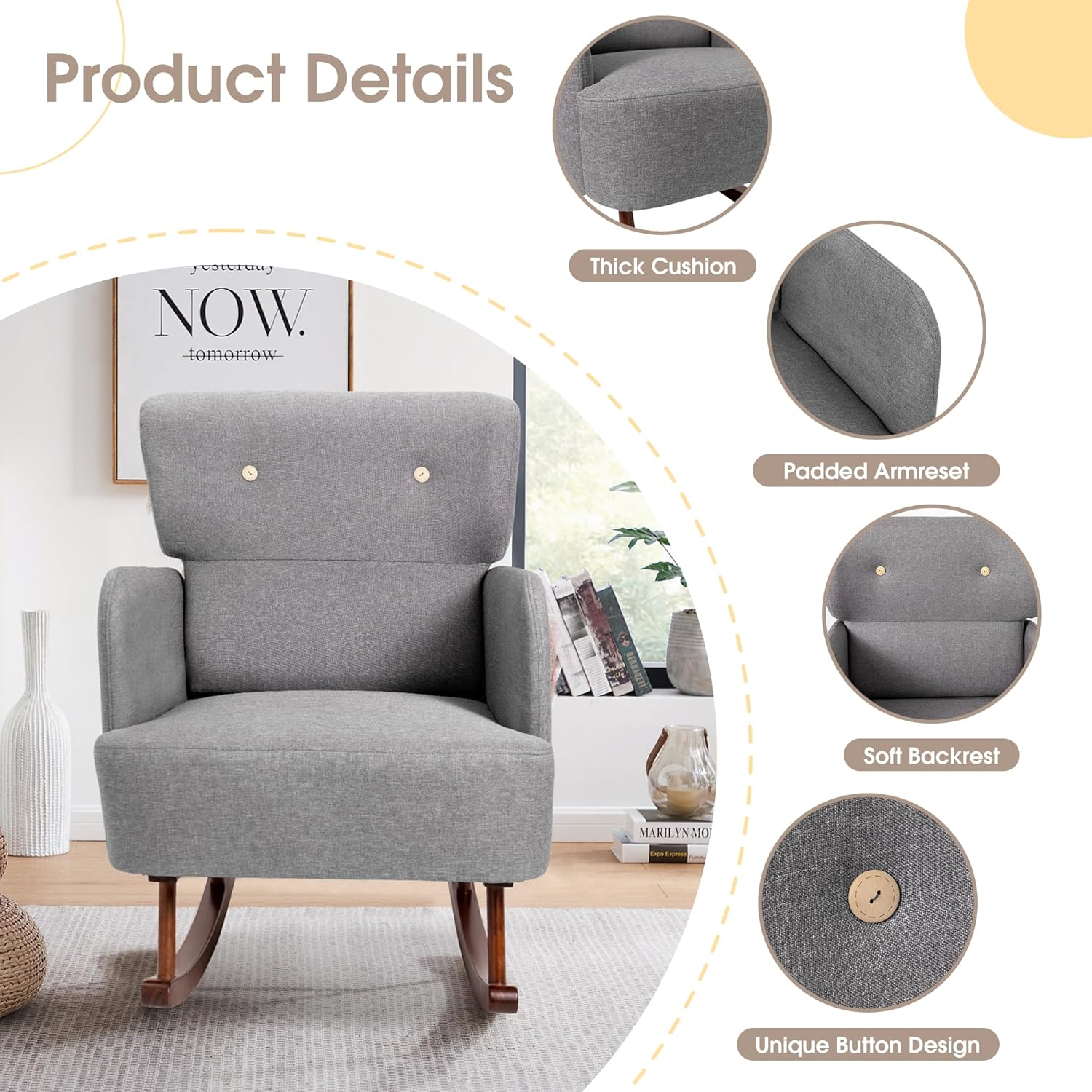 Fabric Upholstered Rocking Cha - Rocking Chair Nursery recensione e prezzo