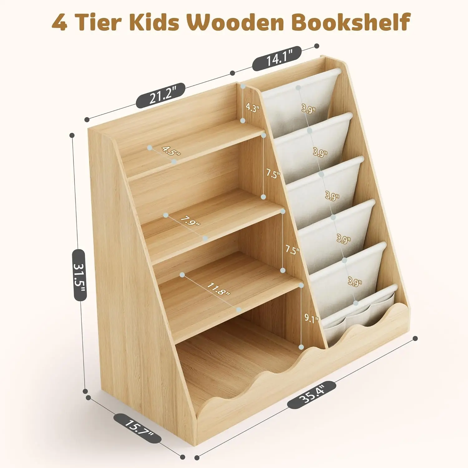 Wooden Kids Bookcase 4 Tier Ba - Baby Nursery Shelves recensione e prezzo