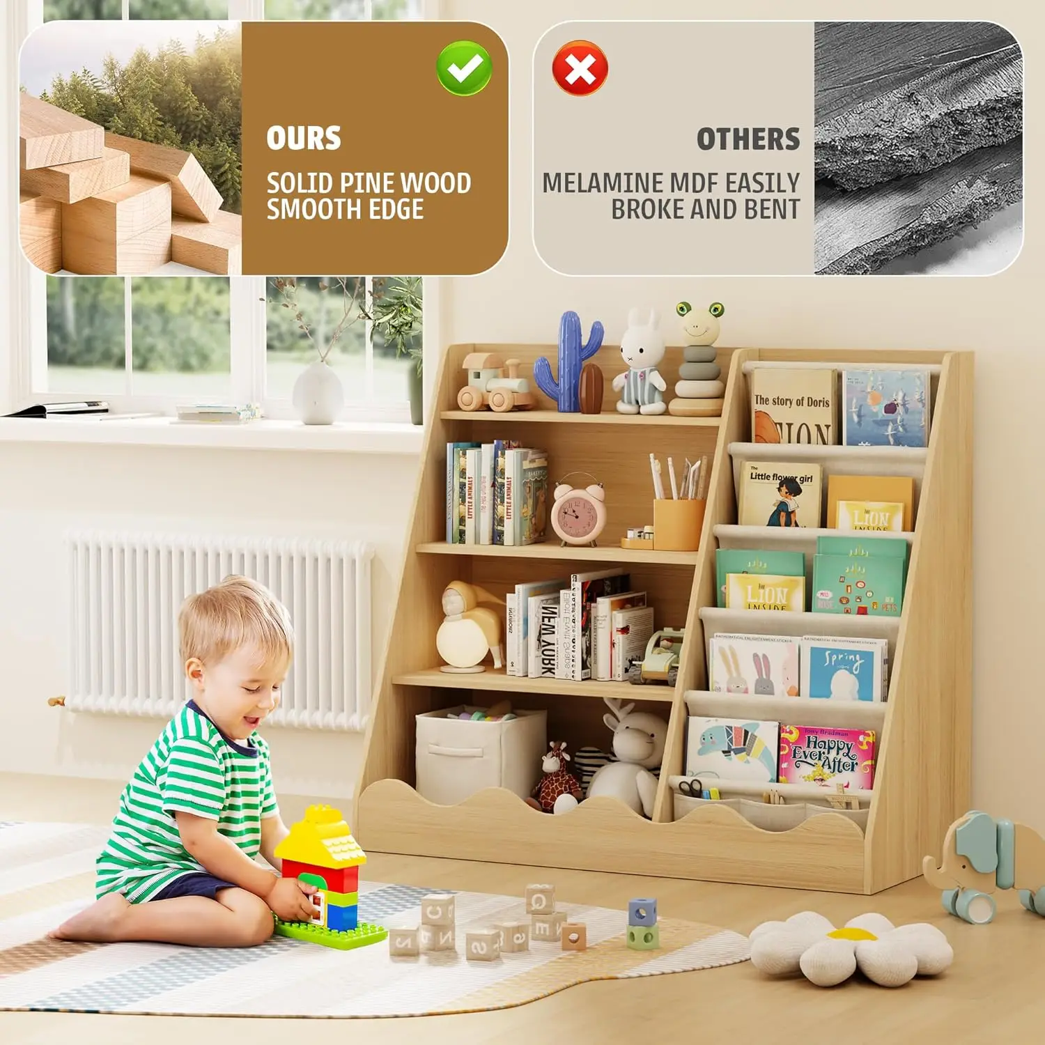 Wooden Kids Bookcase 4 Tier Ba - Baby Nursery Shelves recensione e prezzo