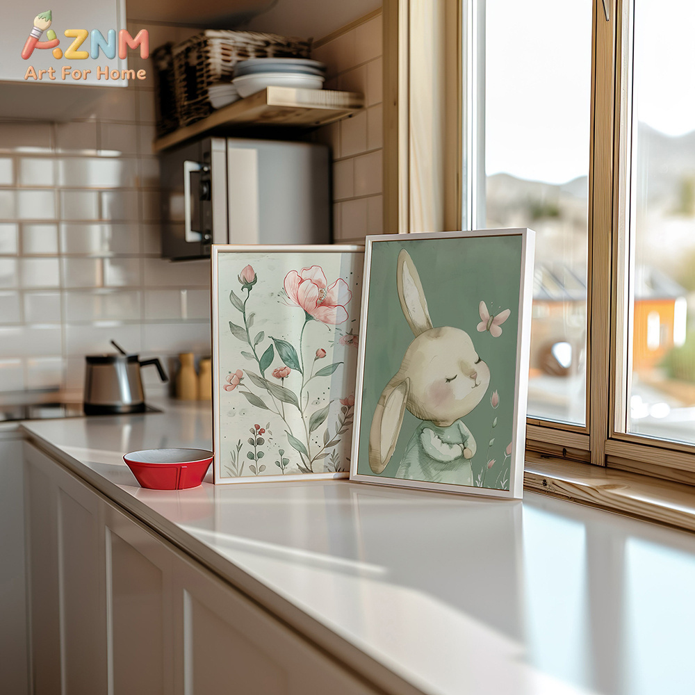 3PCS Cute Bunny and Pink Flowe - Baby Nursery Picture Frames recensione e prezzo