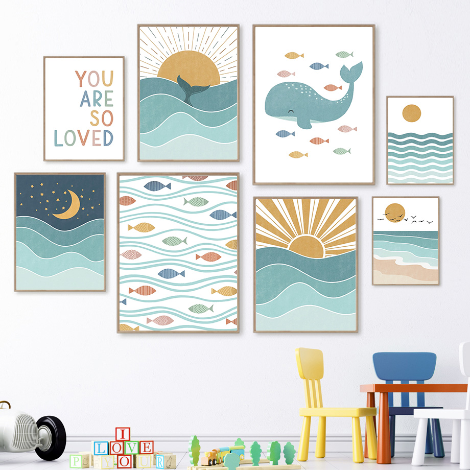Fish Whale Seagull Sunrise Sun - Baby Girl Nursery Quotes recensione e prezzo