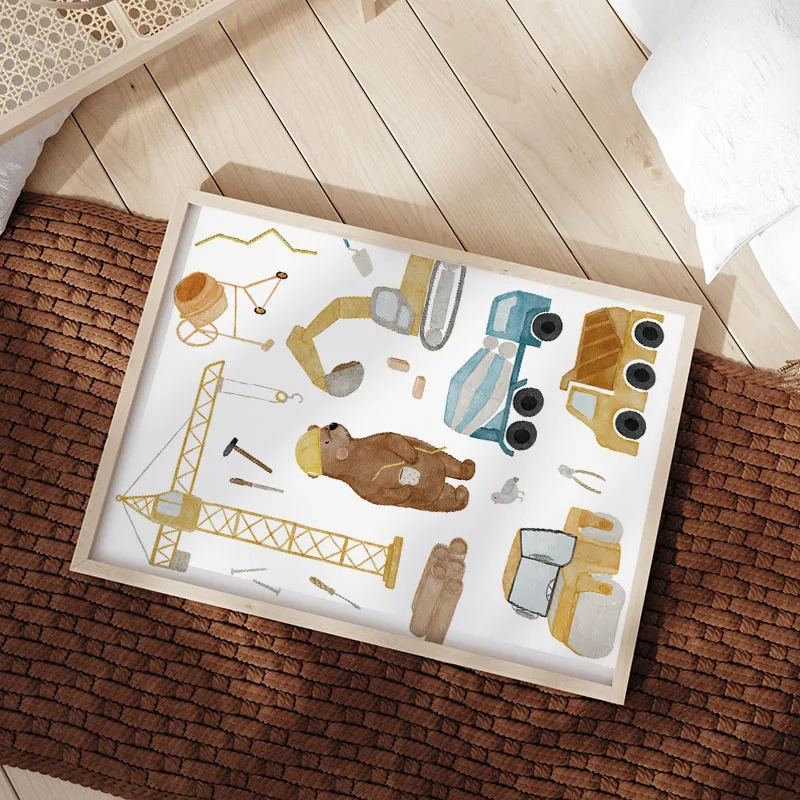 Cute Boho Bear Crane Excavator - Baby Nursery Paintings recensione e prezzo