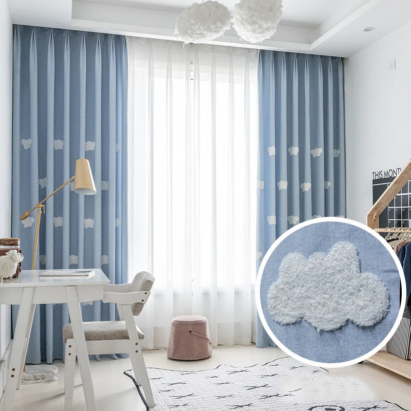 1PC Cartoon 3D Cloud Blue Blac - Baby Nursery Curtains recensione e prezzo