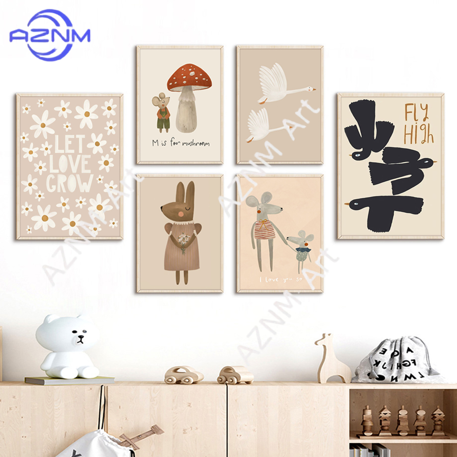 Boho Cartoon Rabbit Mouse Goos - Baby Nursery Pictures recensione e prezzo