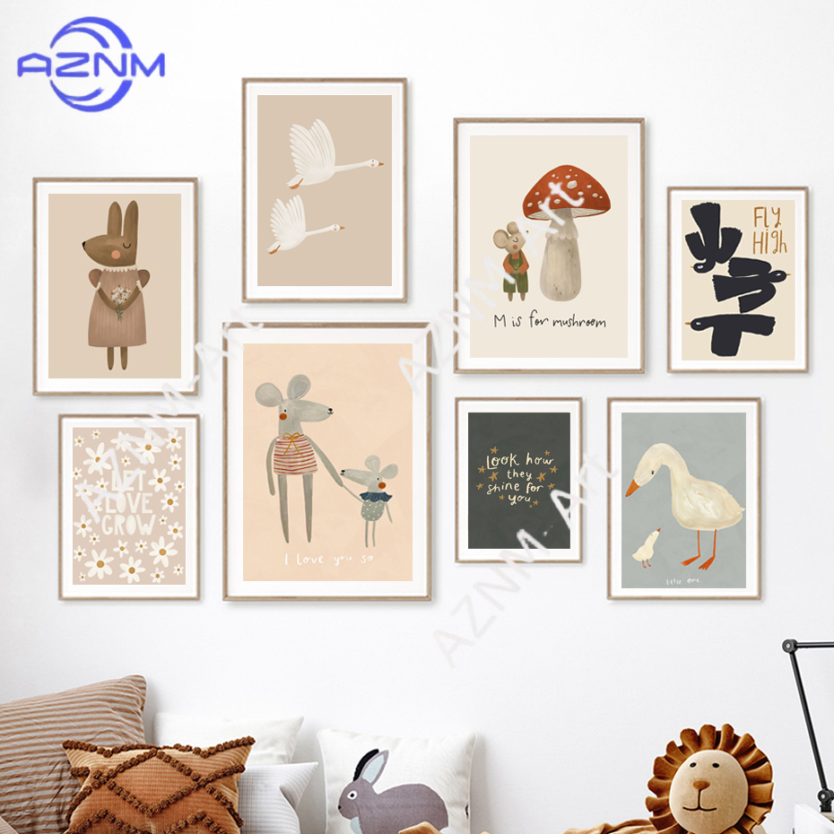 Boho Cartoon Rabbit Mouse Goos - Baby Nursery Pictures recensione e prezzo