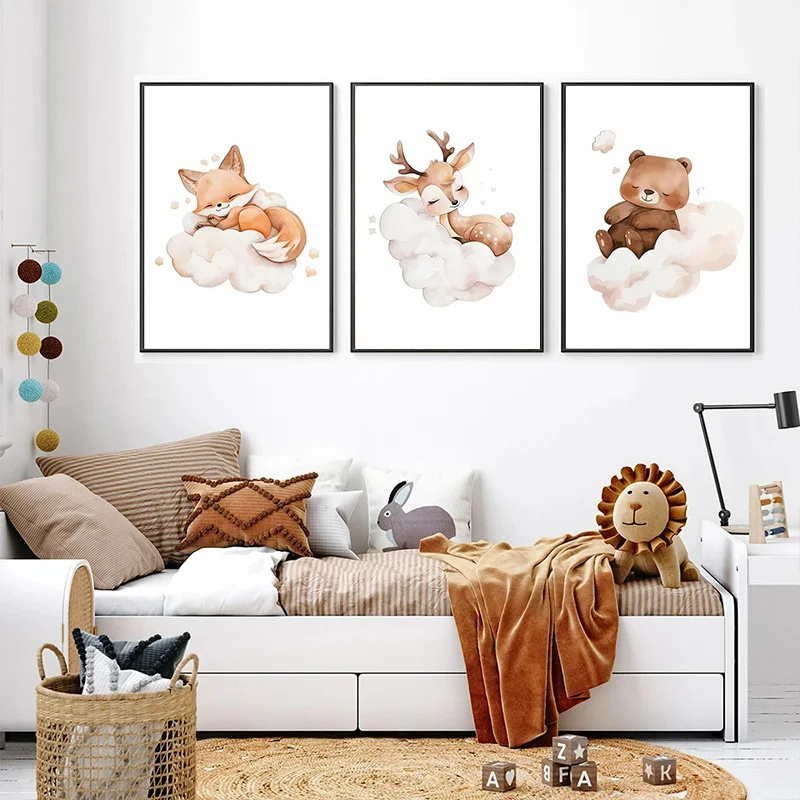 Wall Art Cute Raccoon Fox Deer - Baby Nursery Picture Frames recensione e prezzo