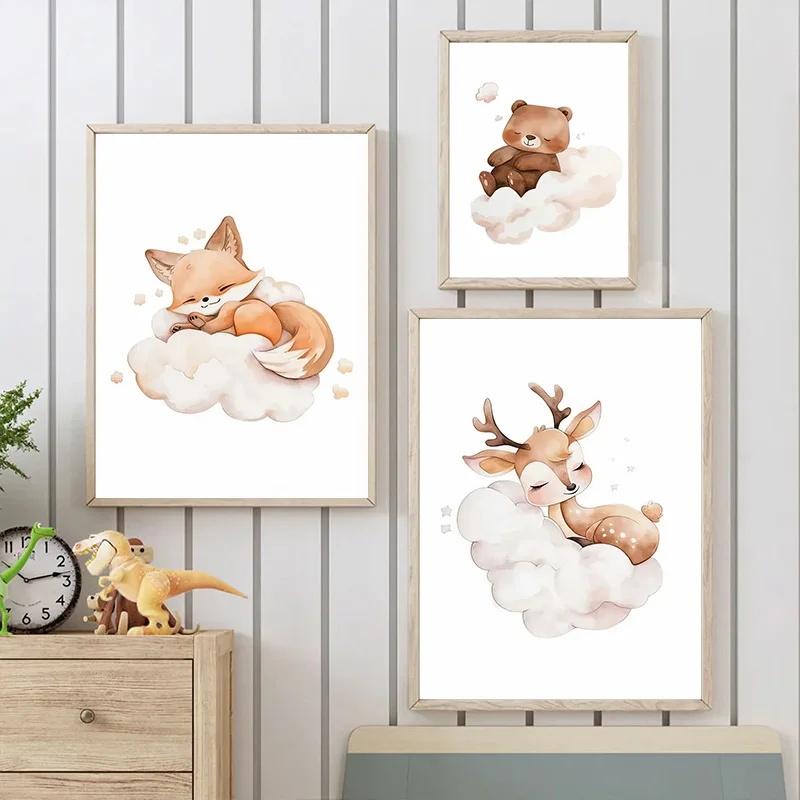 Wall Art Cute Raccoon Fox Deer - Baby Nursery Picture Frames recensione e prezzo