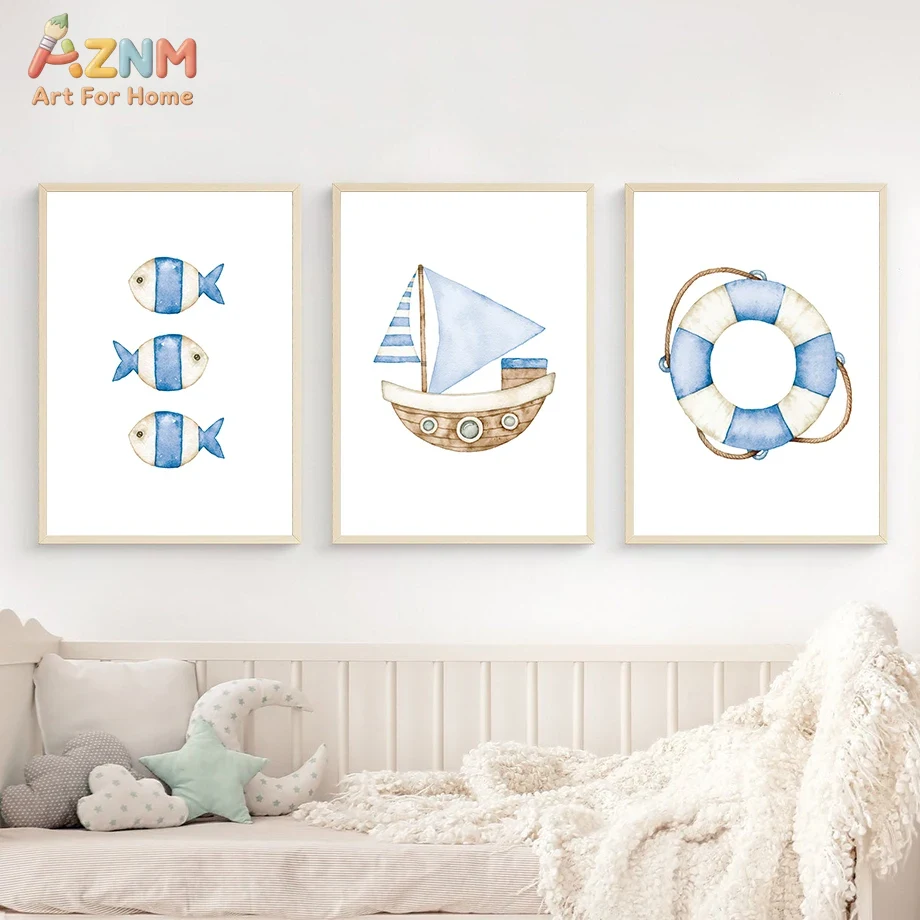 Sailboat Lighthouse Fish Nauti - Baby Nursery Pictures recensione e prezzo