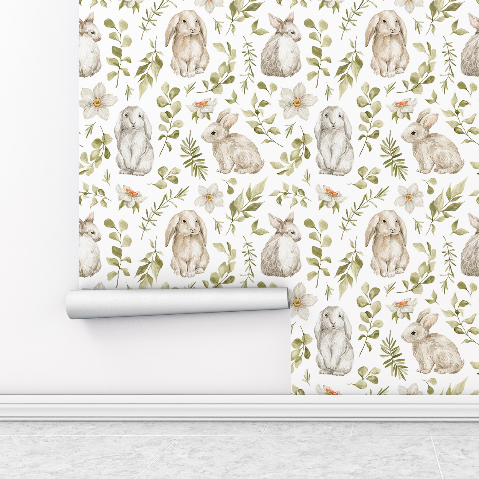 Bunny Wallpaper Kids Room Wall - Baby Nursery Green recensione e prezzo