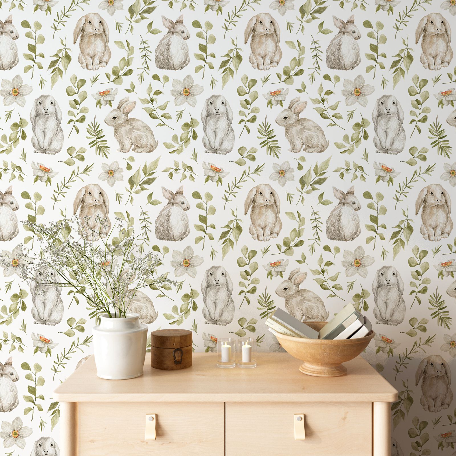 Bunny Wallpaper Kids Room Wall - Baby Nursery Green recensione e prezzo