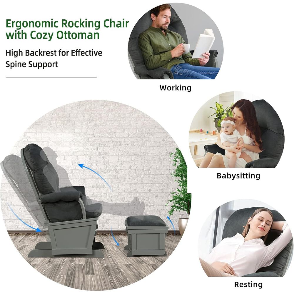 Wooden Baby Rocker with Ottoma - Baby Nursery Nurse recensione e prezzo