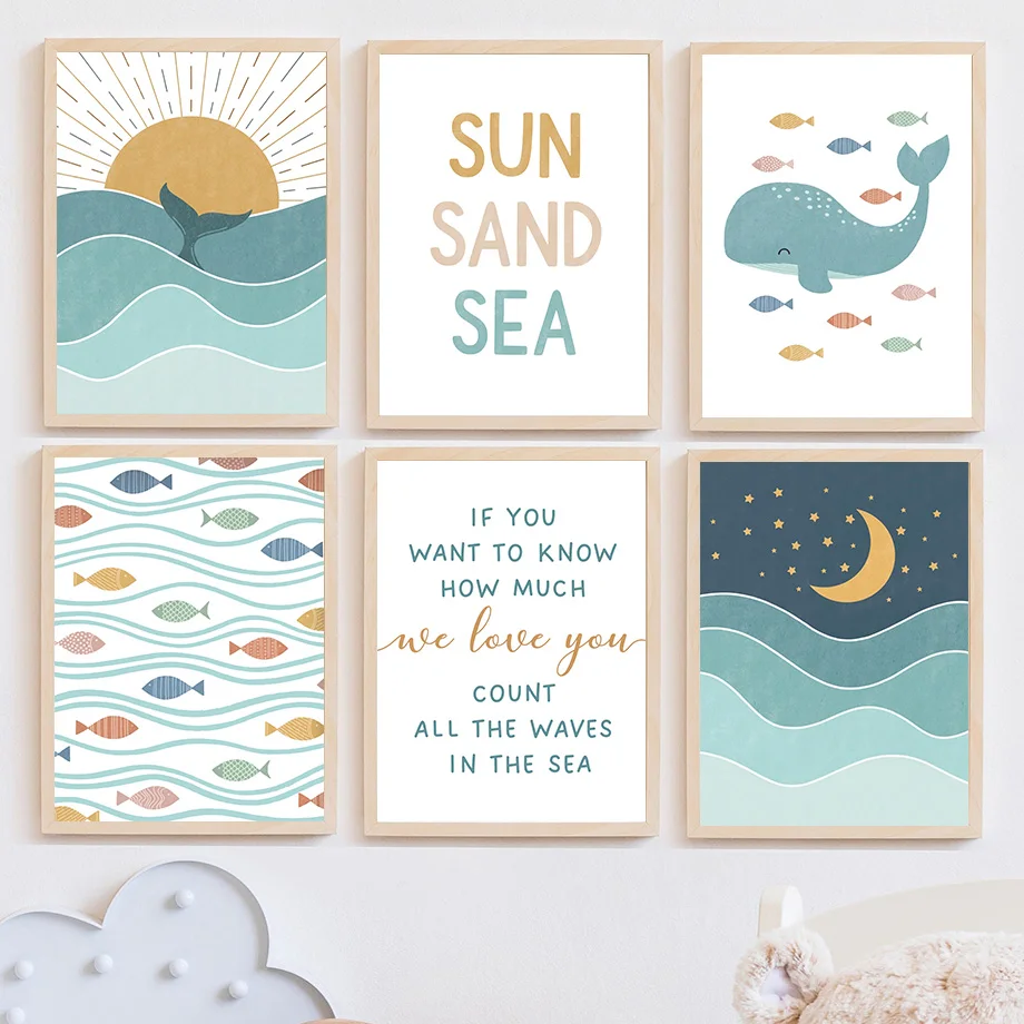 Fish Whale Seagull Sunrise Sun - Baby Girl Nursery Quotes recensione e prezzo