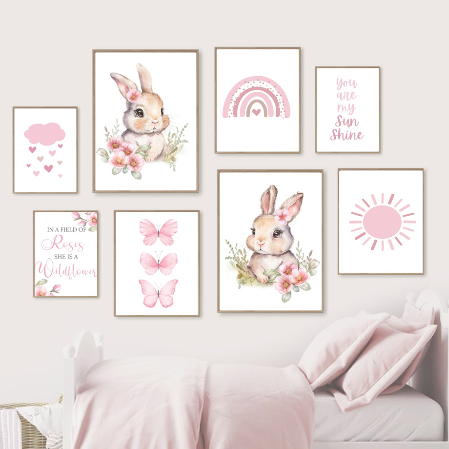 Watercolor Bunny Nursery Wall  - Baby Girl Nursery Quotes recensione e prezzo