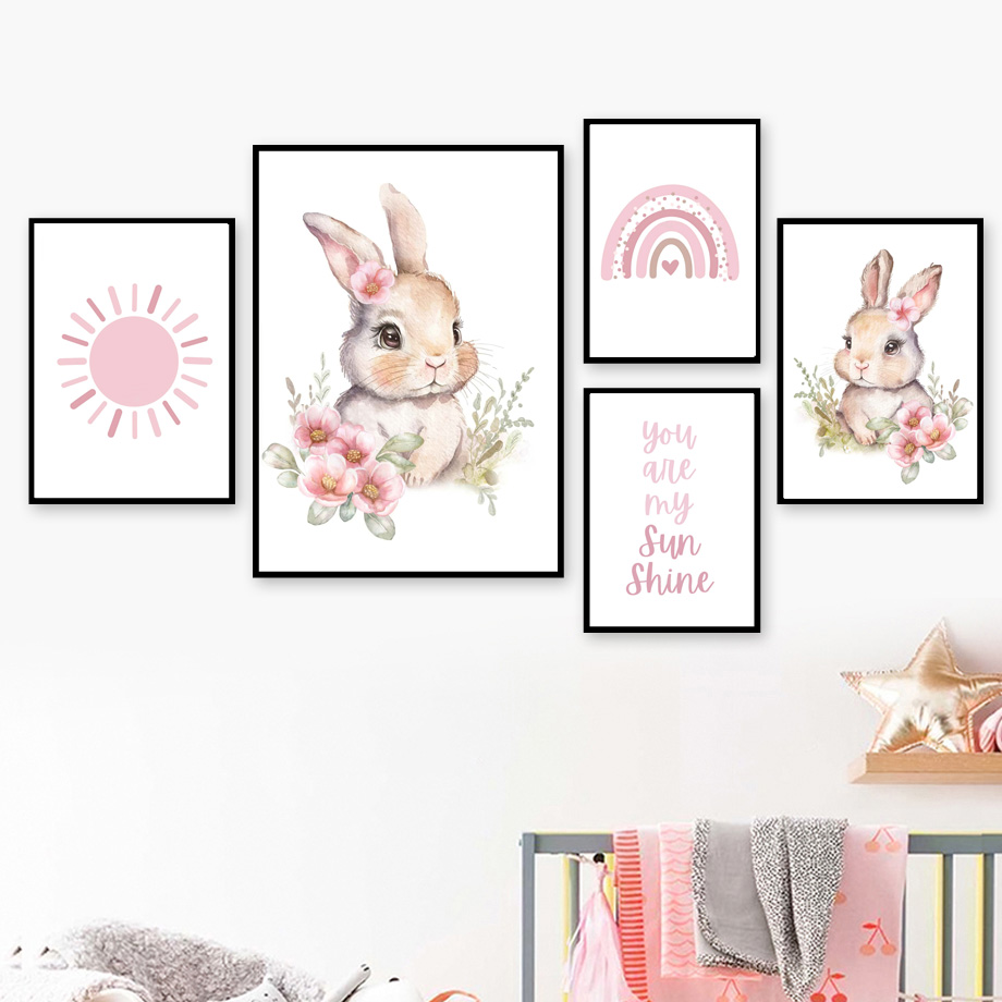 Watercolor Bunny Nursery Wall  - Baby Girl Nursery Quotes recensione e prezzo