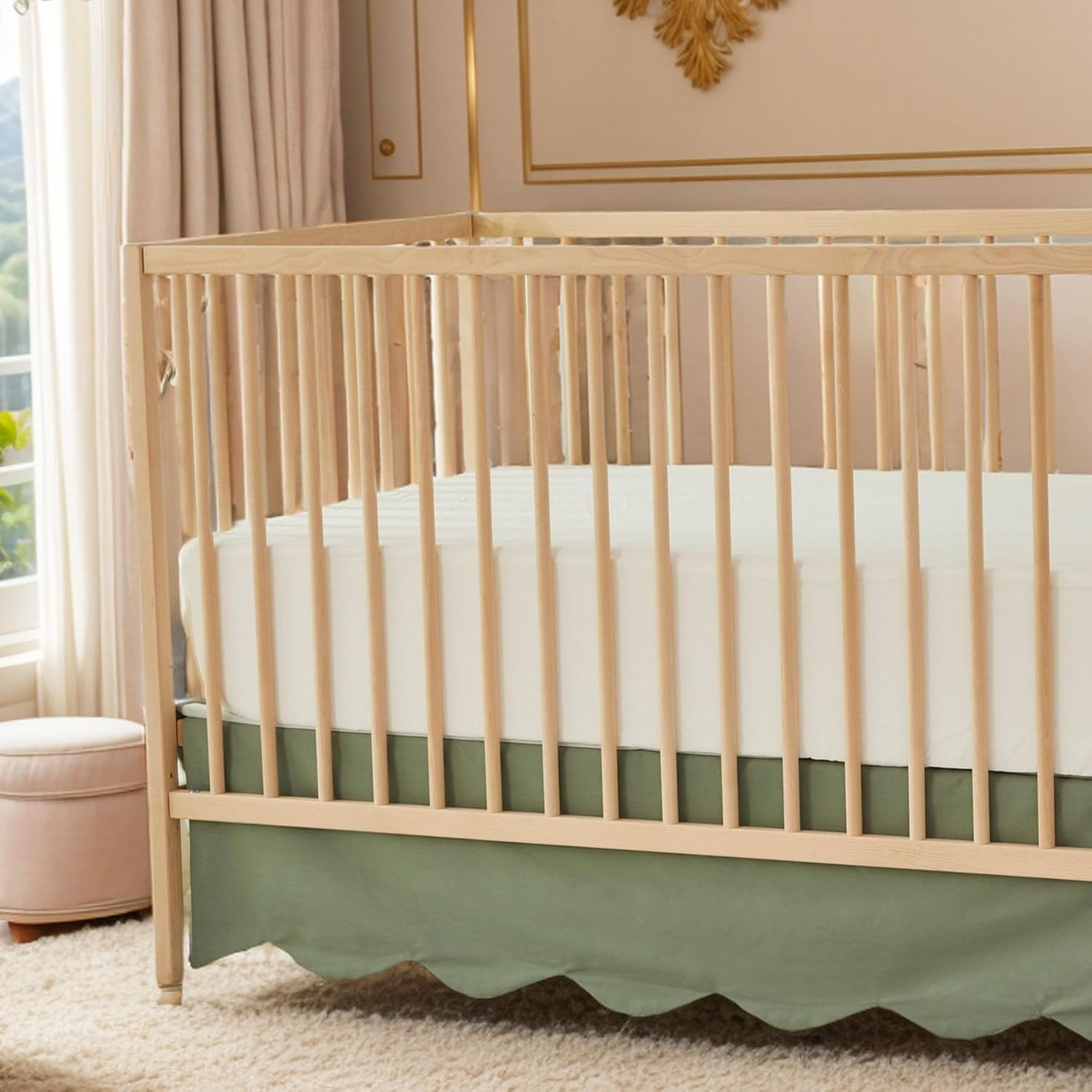 Scallop Edge Cotton Crib Skirt - Baby Nursery Green recensione e prezzo
