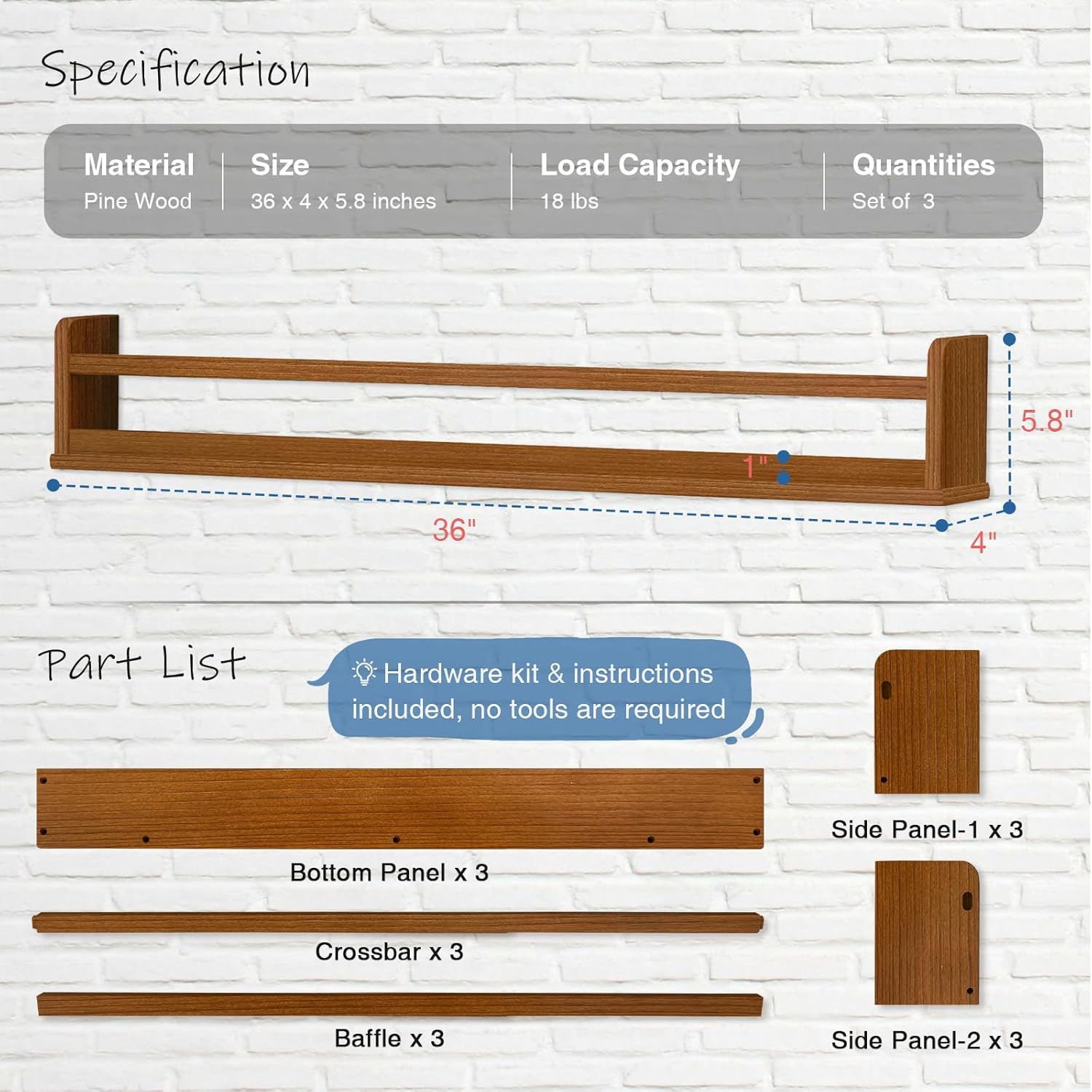 Dark Wood Wall Bookshelf For K - Baby Nursery Shelves recensione e prezzo