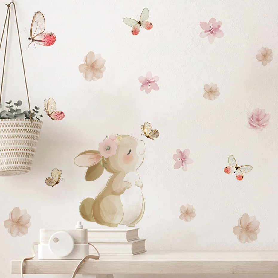 Cartoon Rabbit Flowers Butterf - Baby Nursery Girl Room recensione e prezzo