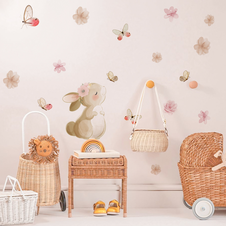 Cartoon Rabbit Flowers Butterf - Baby Nursery Girl Room recensione e prezzo
