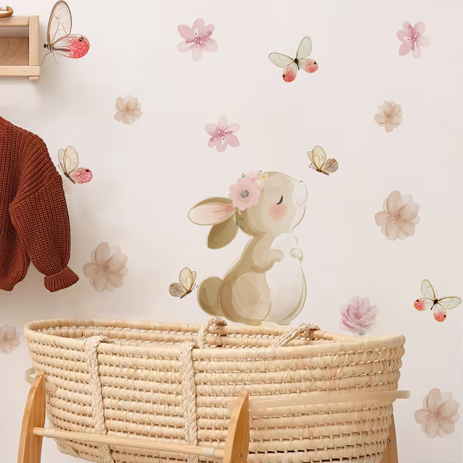 Cartoon Rabbit Flowers Butterf - Baby Nursery Girl Room recensione e prezzo