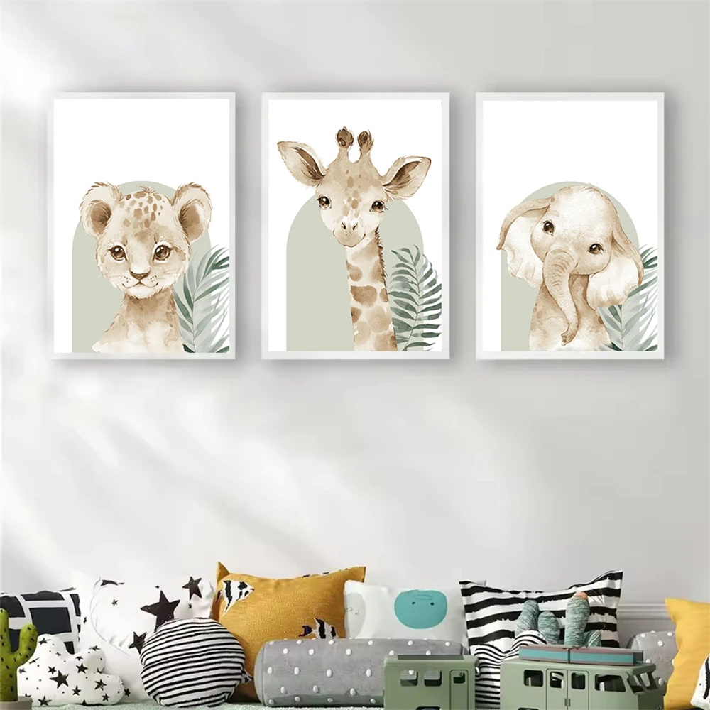 Cute Animal Canvas Print Lion  - Baby Nursery Green recensione e prezzo