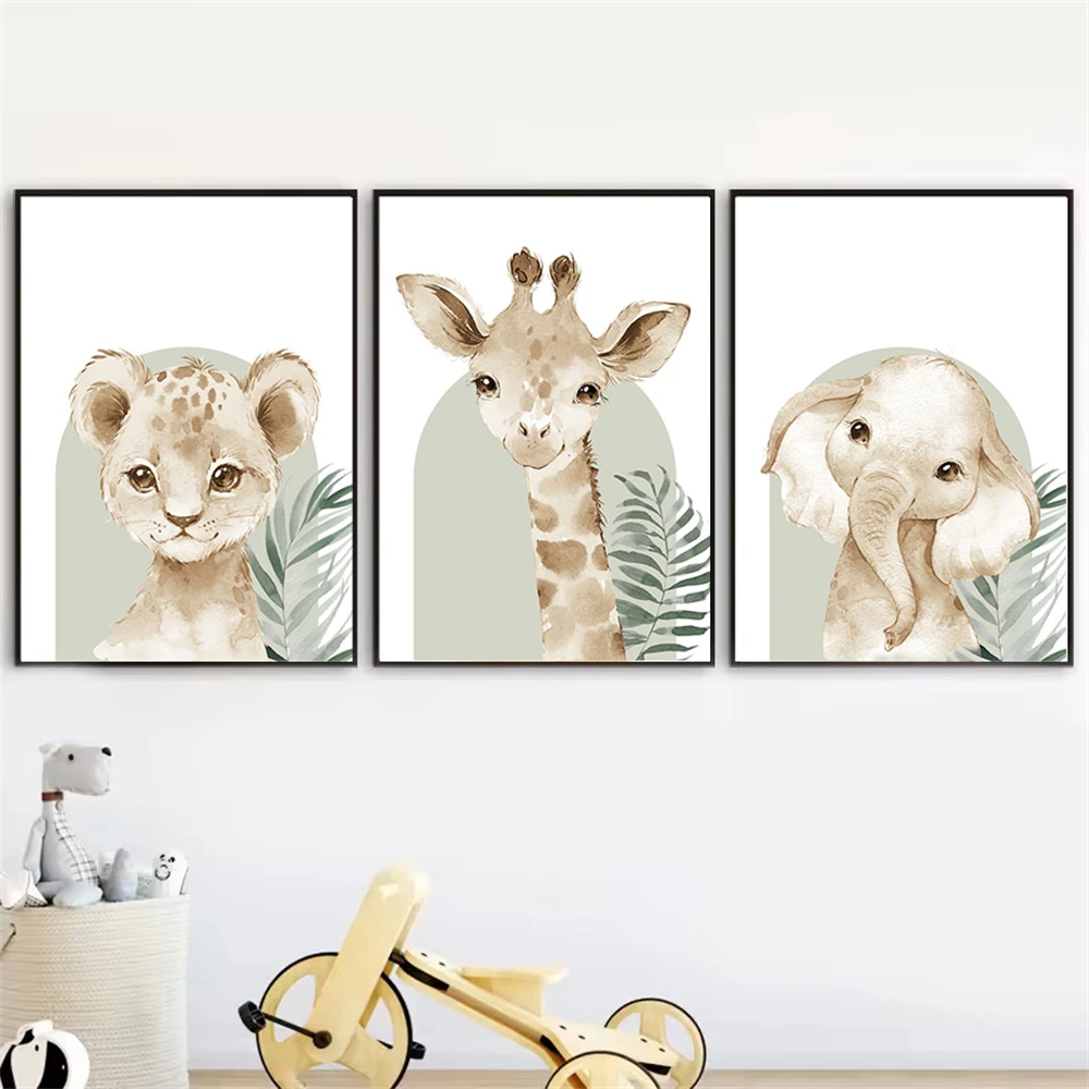 Cute Animal Canvas Print Lion  - Baby Nursery Green recensione e prezzo