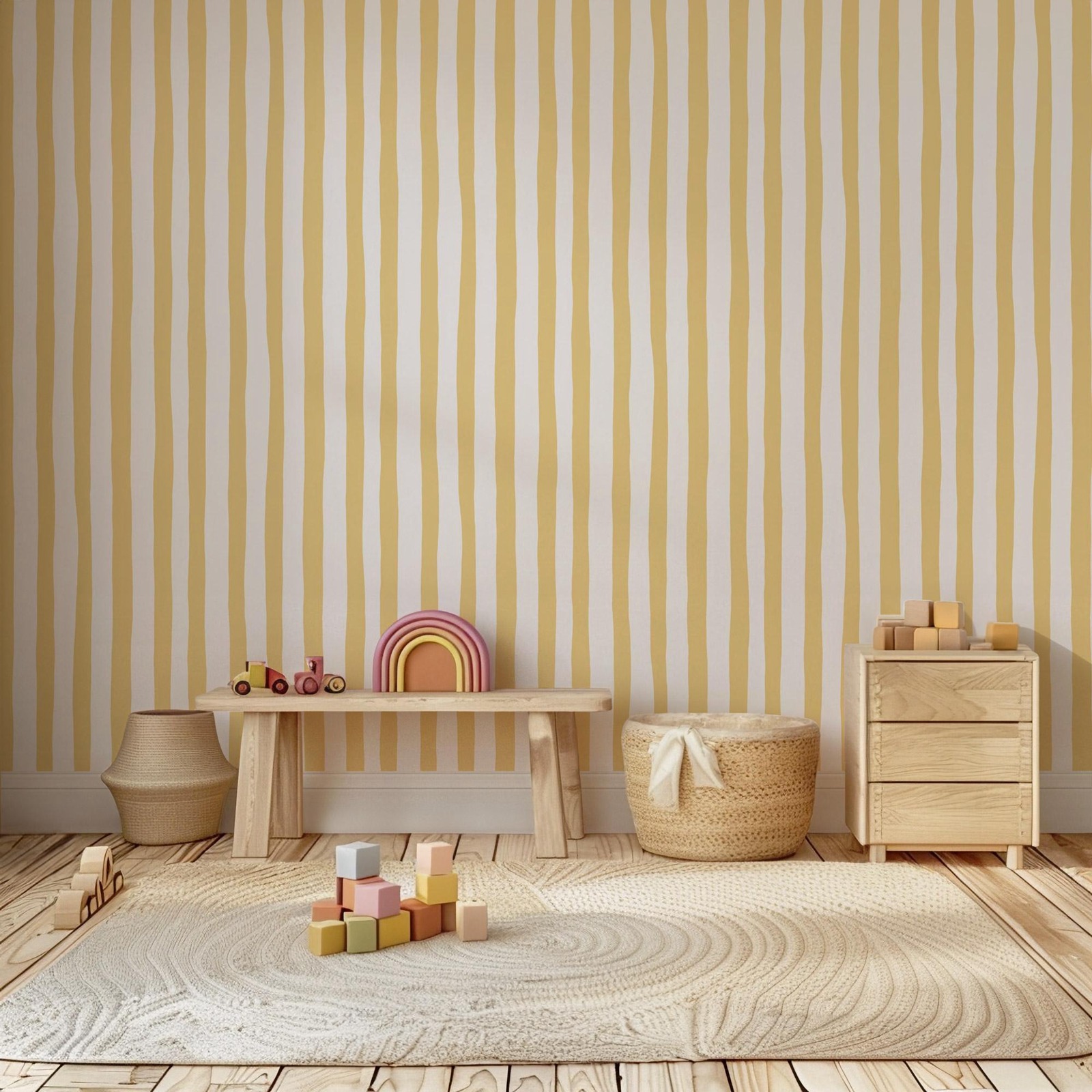 Sunshine Yellow Wobbly Stripes - Baby Nursery Peel And Stick Wallpaper recensione e prezzo