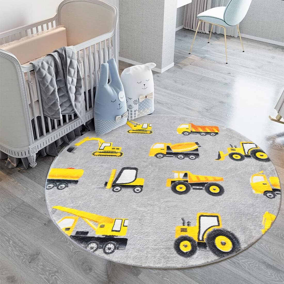 Gray Construction Vehicle Roun - Baby Nursery Yellow recensione e prezzo