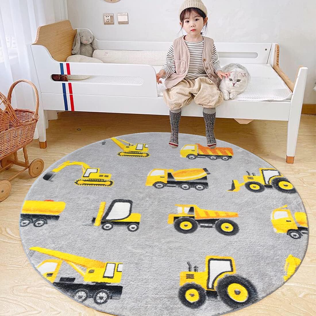 Gray Construction Vehicle Roun - Baby Nursery Yellow recensione e prezzo