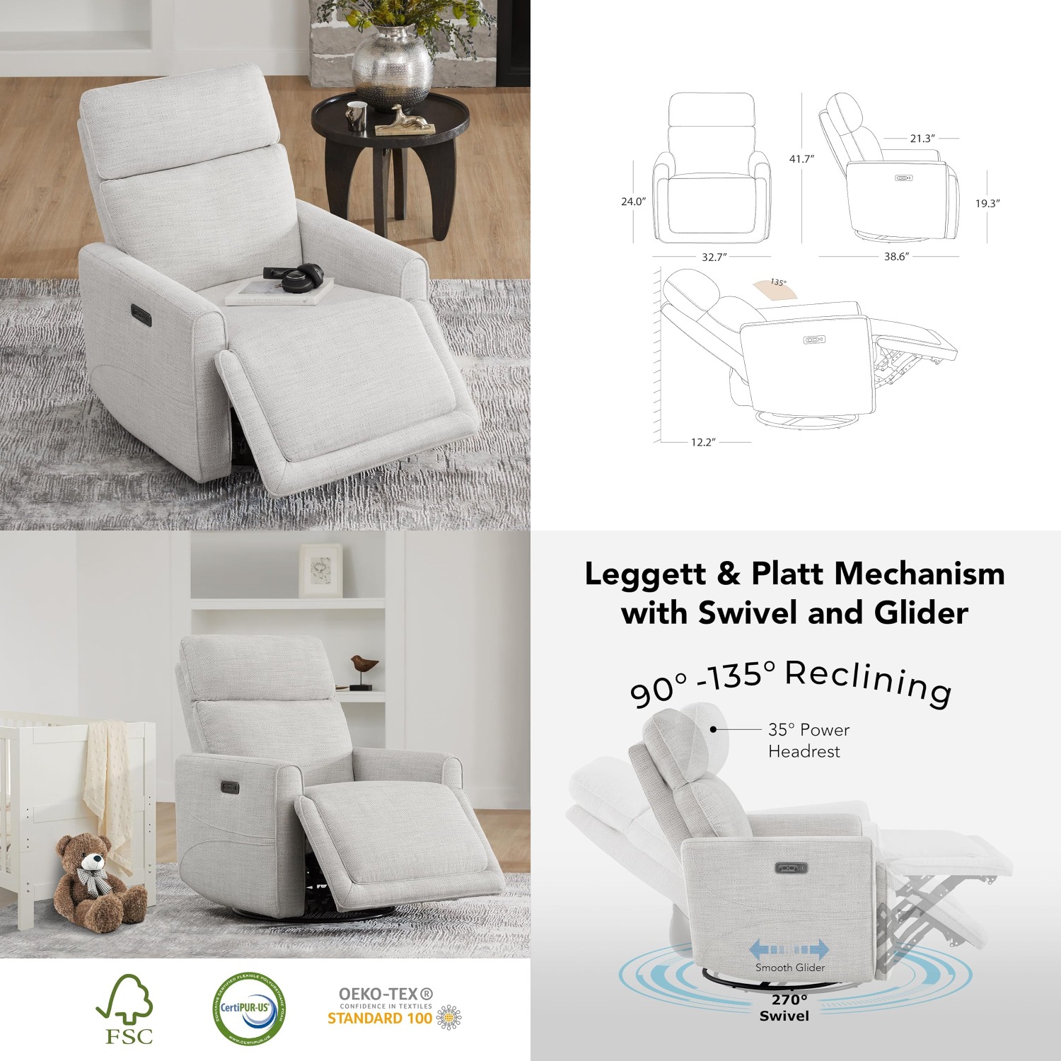 Power Recliner Swivel Glider N - Rocking Chair Nursery recensione e prezzo
