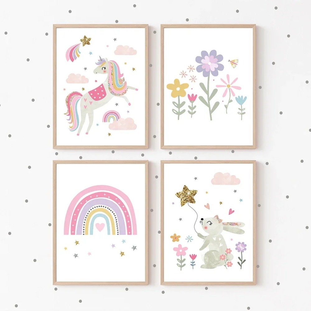 Pink Unicorn Rabbit Rainbow Cl - Baby Nursery Pictures recensione e prezzo